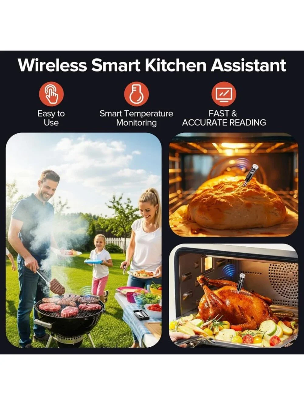 Smart Wireless Meat Thermometer with 2 Probes, WiFi Base & Magnetic Mount